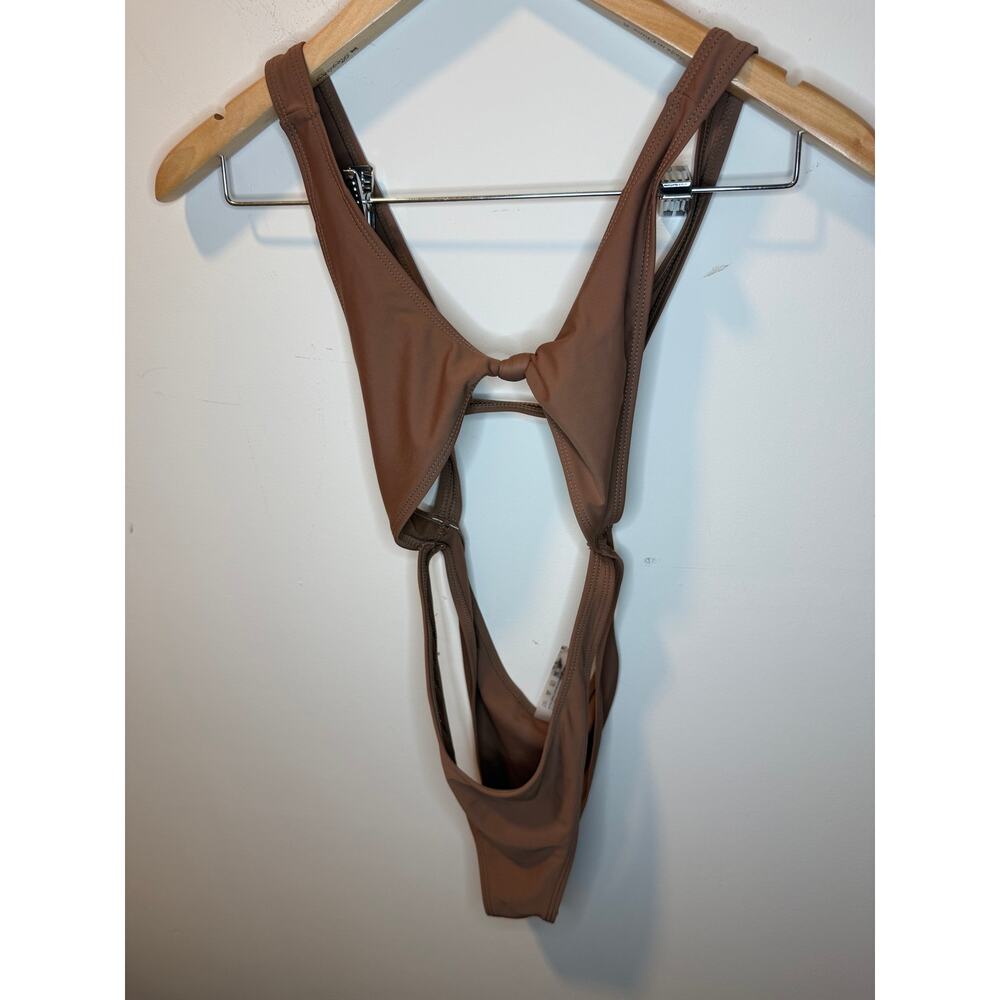 Matte Collection Brown Cutout Knot Monokini One Piece Swimsuit Size S